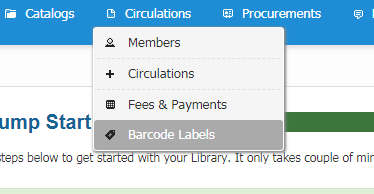 Barcode Labels dropdown menuabcd