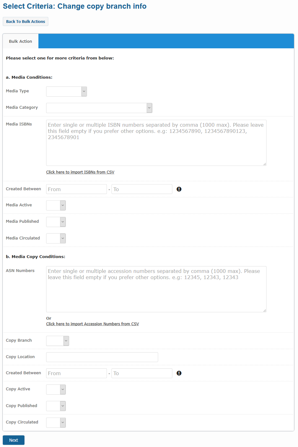 Bulk Actions change media copy's branch info