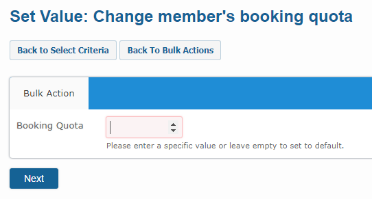 Bulk Actions member booking quota selection