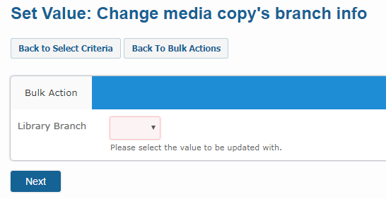 Bulk Actions select library branch