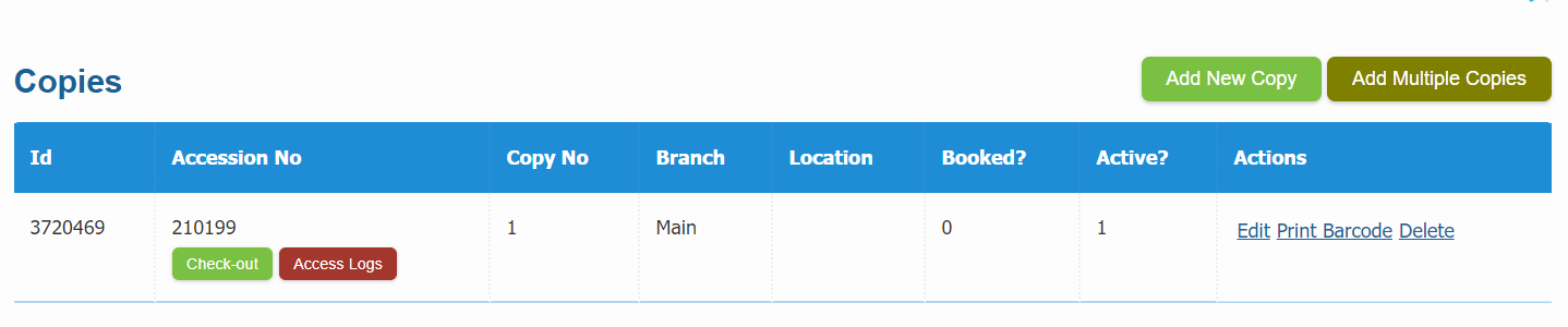 Catalog item copies section