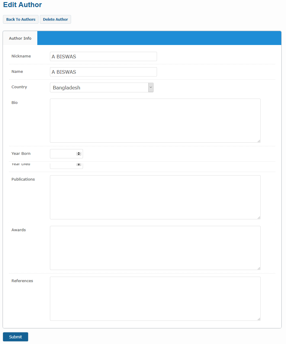 Catalogs author edit form
