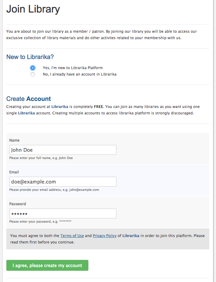 Join library form new user
