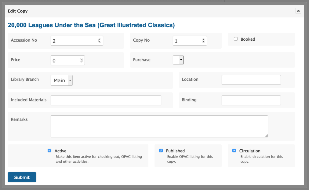 Catalog item copy edit form