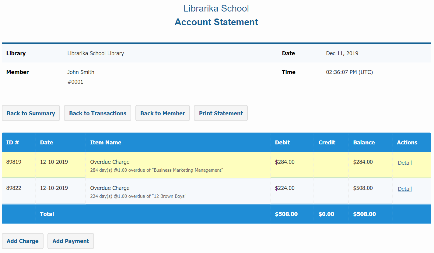 Members account statement