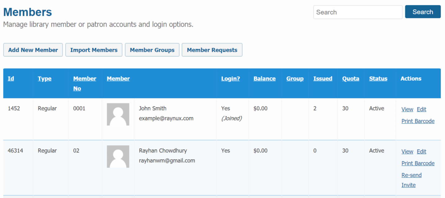 Members page