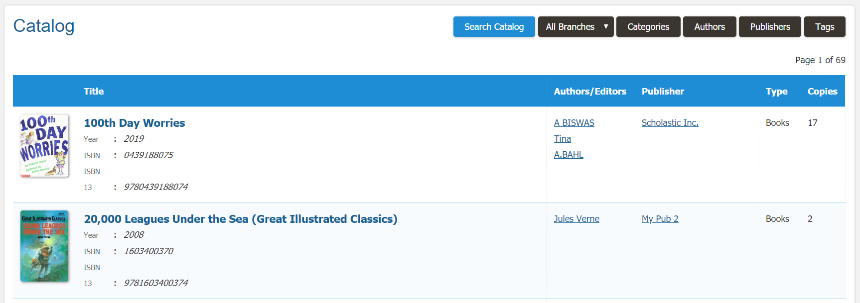 OPAC catalog page
