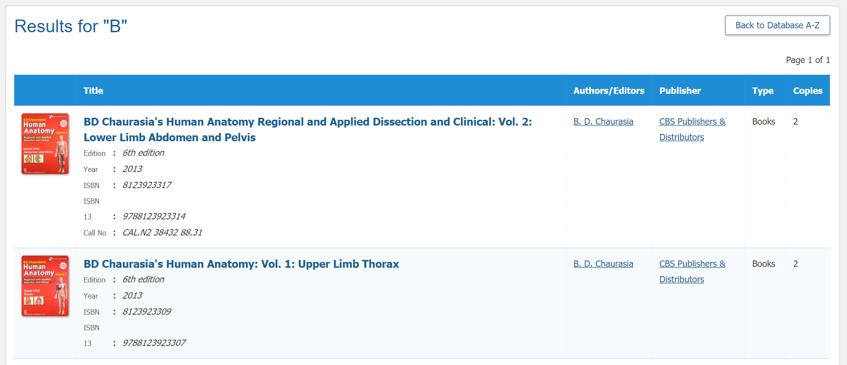 OPAC database page