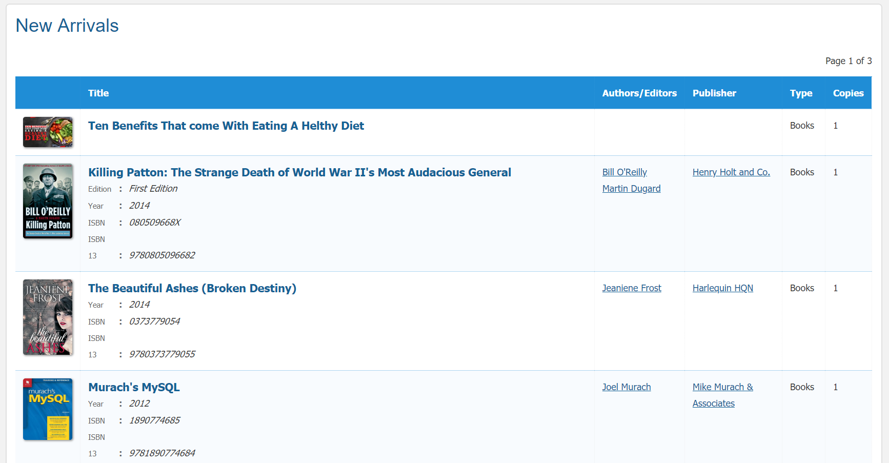 OPAC new collections page