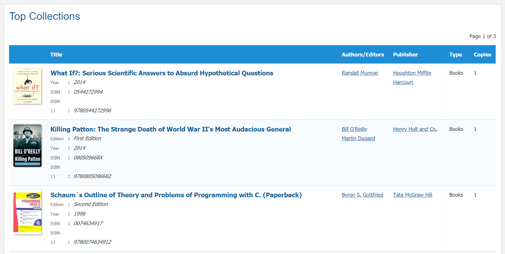 OPAC top collections page