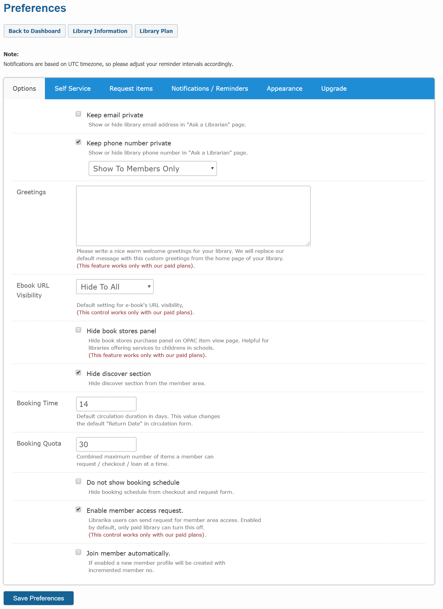 Library preference form