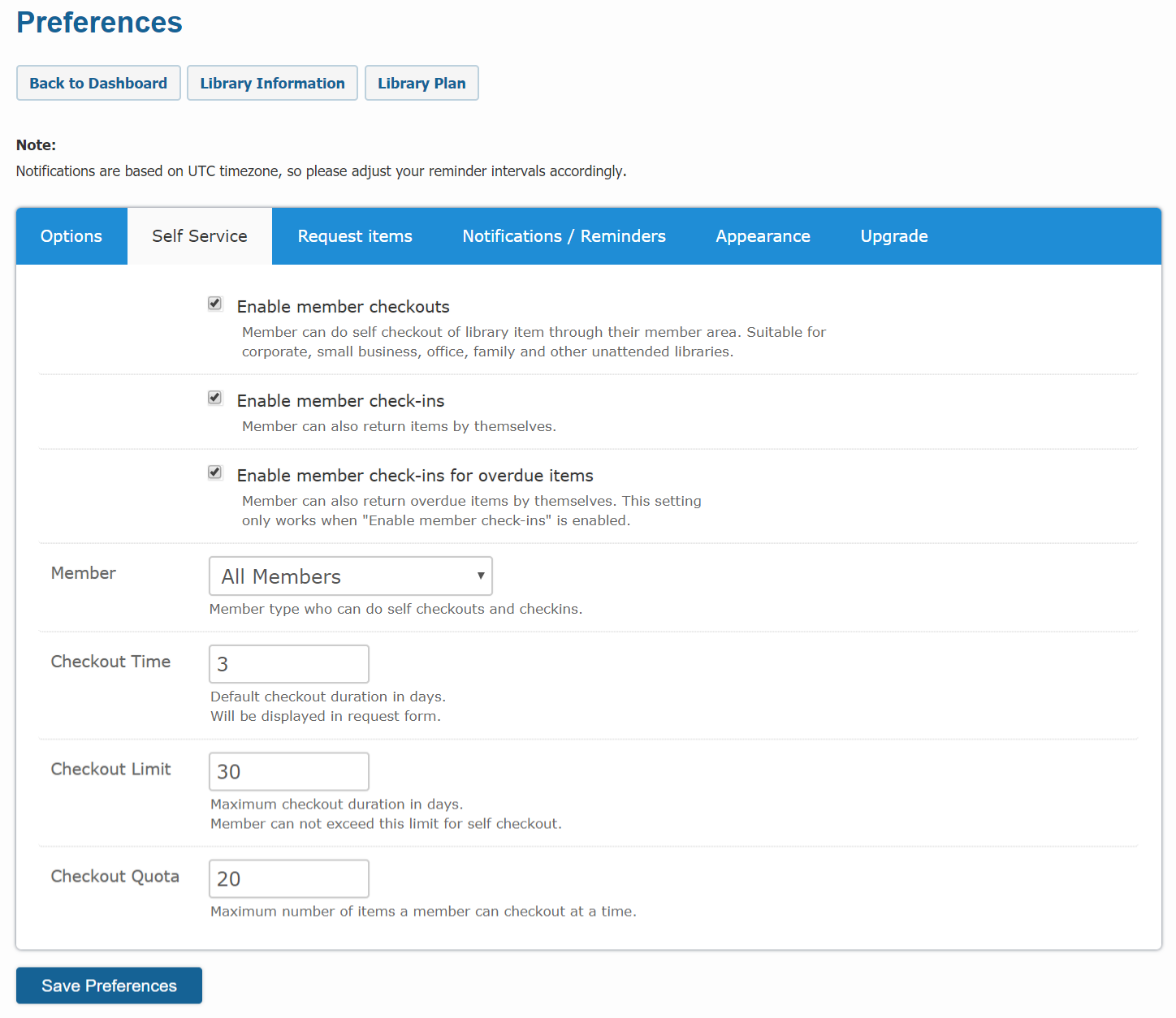 Library preference form