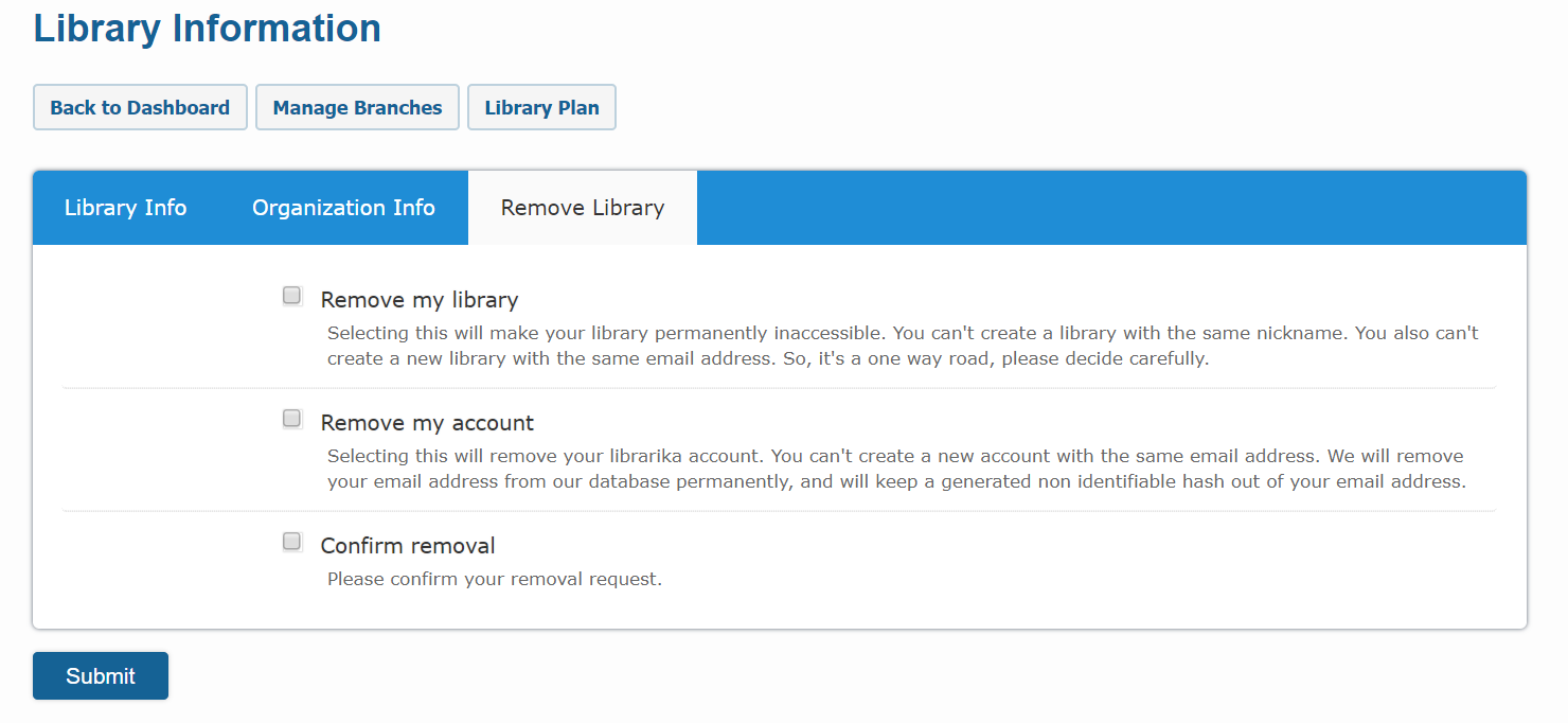 Remove library form