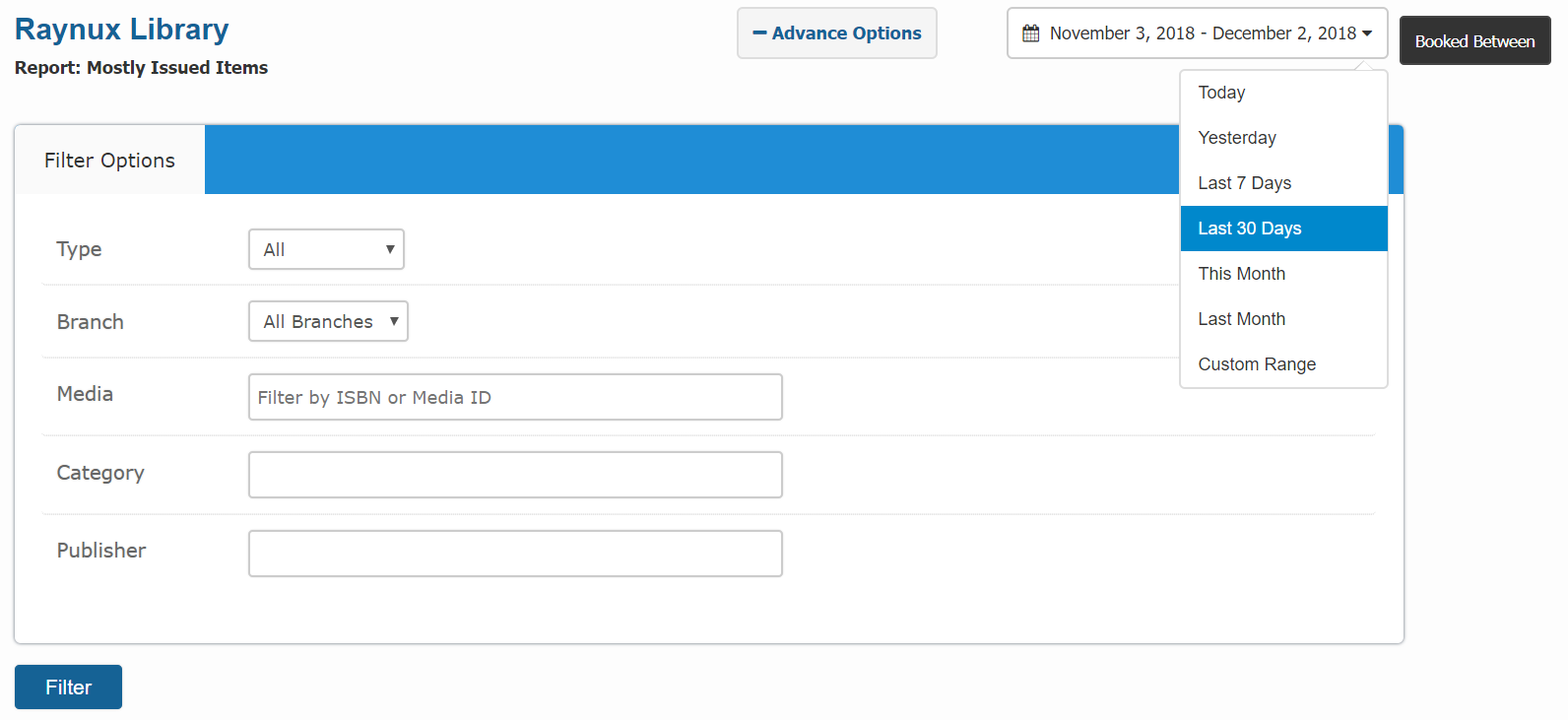 Circulation Reports filter options