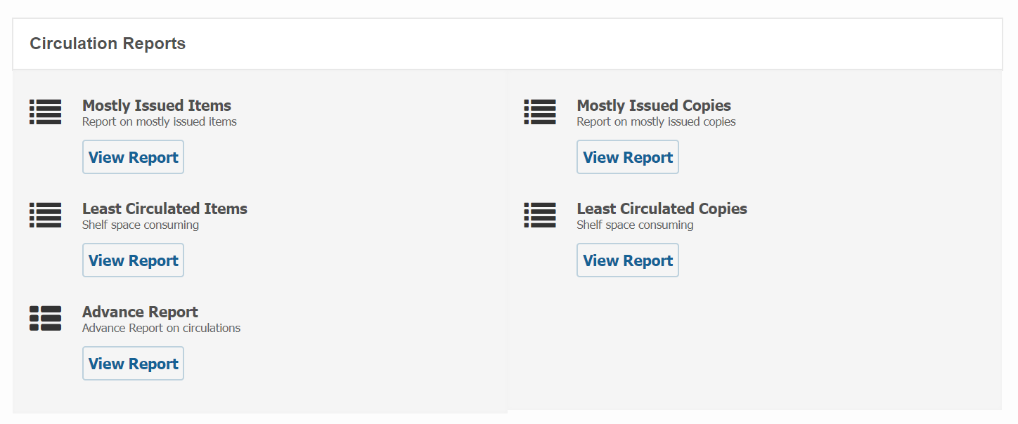 Circulation Reports main page