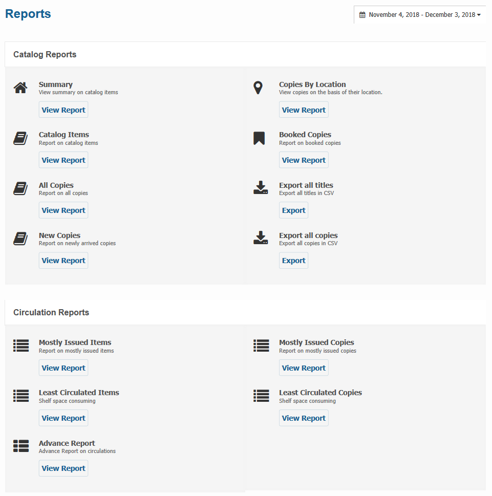 Reports main page