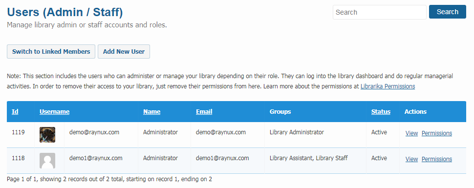 Users main page