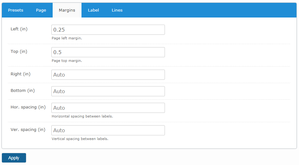 Barcode Labels page margins