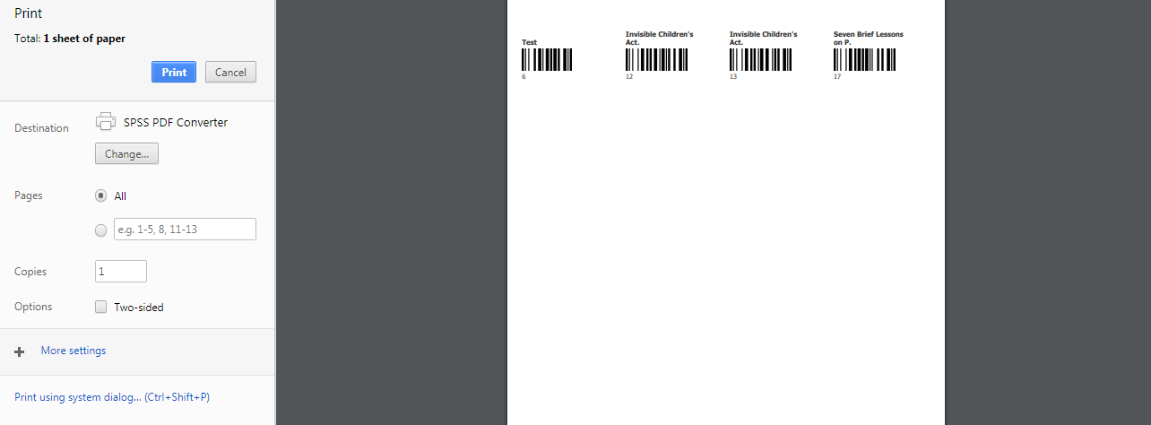 Barcode Labels page print
