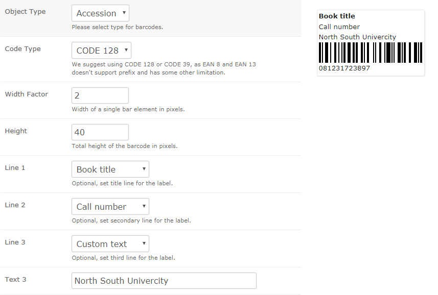 Barcode Labels for show text