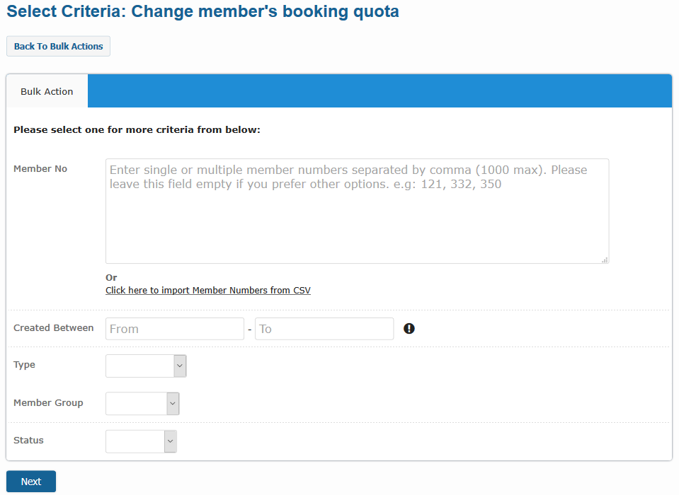 Bulk Actions change member's booking quota