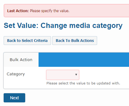 Bulk Actions error message