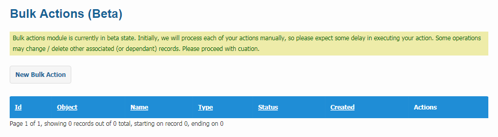 Bulk Actions main page
