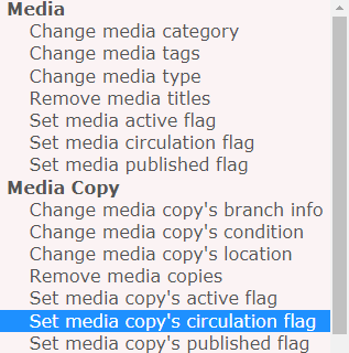 Bulk Actions set circulated media copy