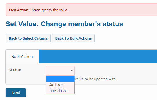 Bulk Actions set member status