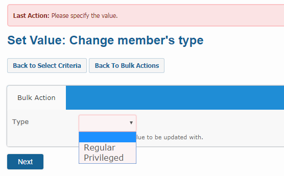 Bulk Actions set members type