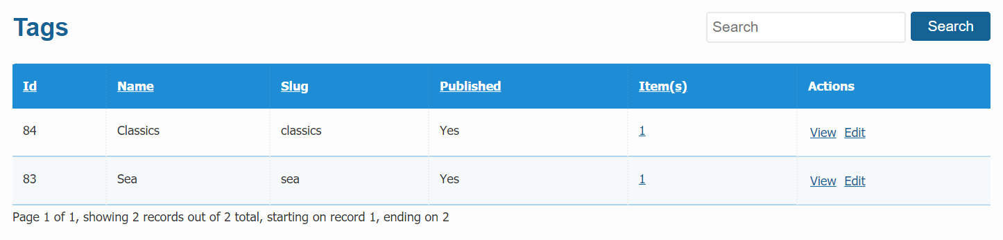 Catalogs tags form