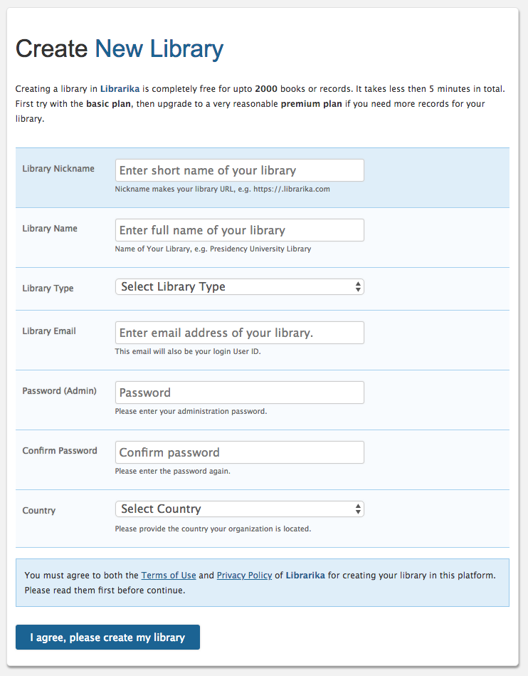 Create Library Form