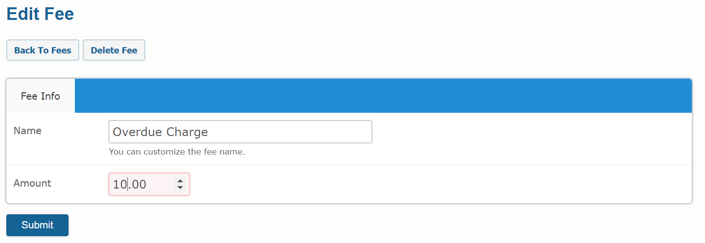 Fees & Payments edit fee item