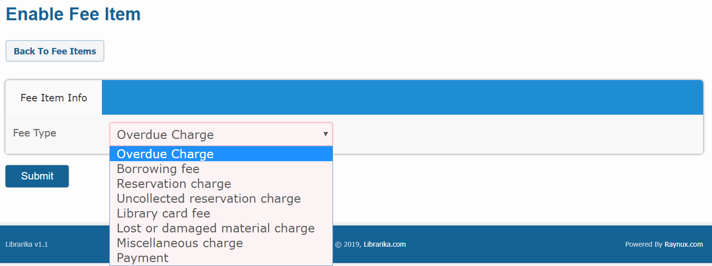 Fees & Payments enable fee item