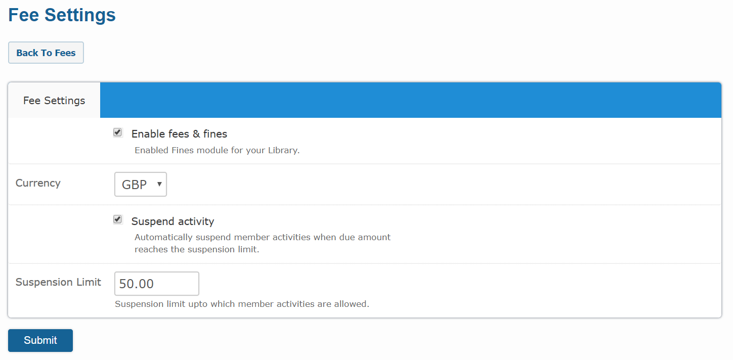 Fees & Payments fee settings module