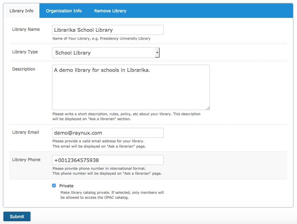 Library Information form