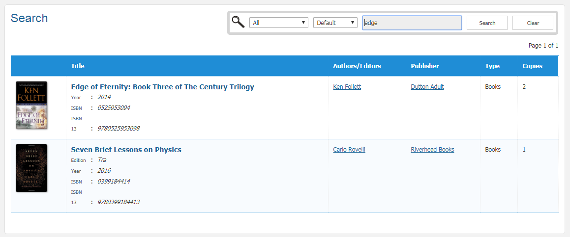 Member area catalog search