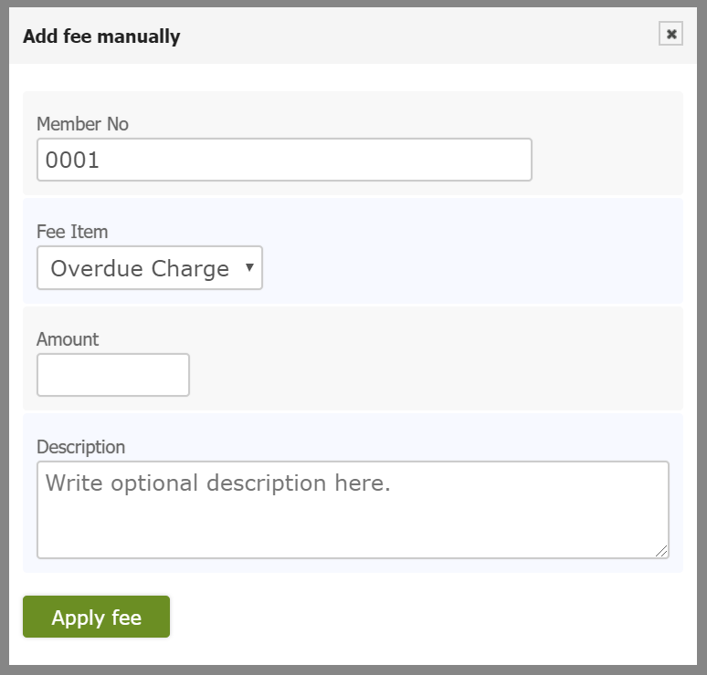 Members add charge form