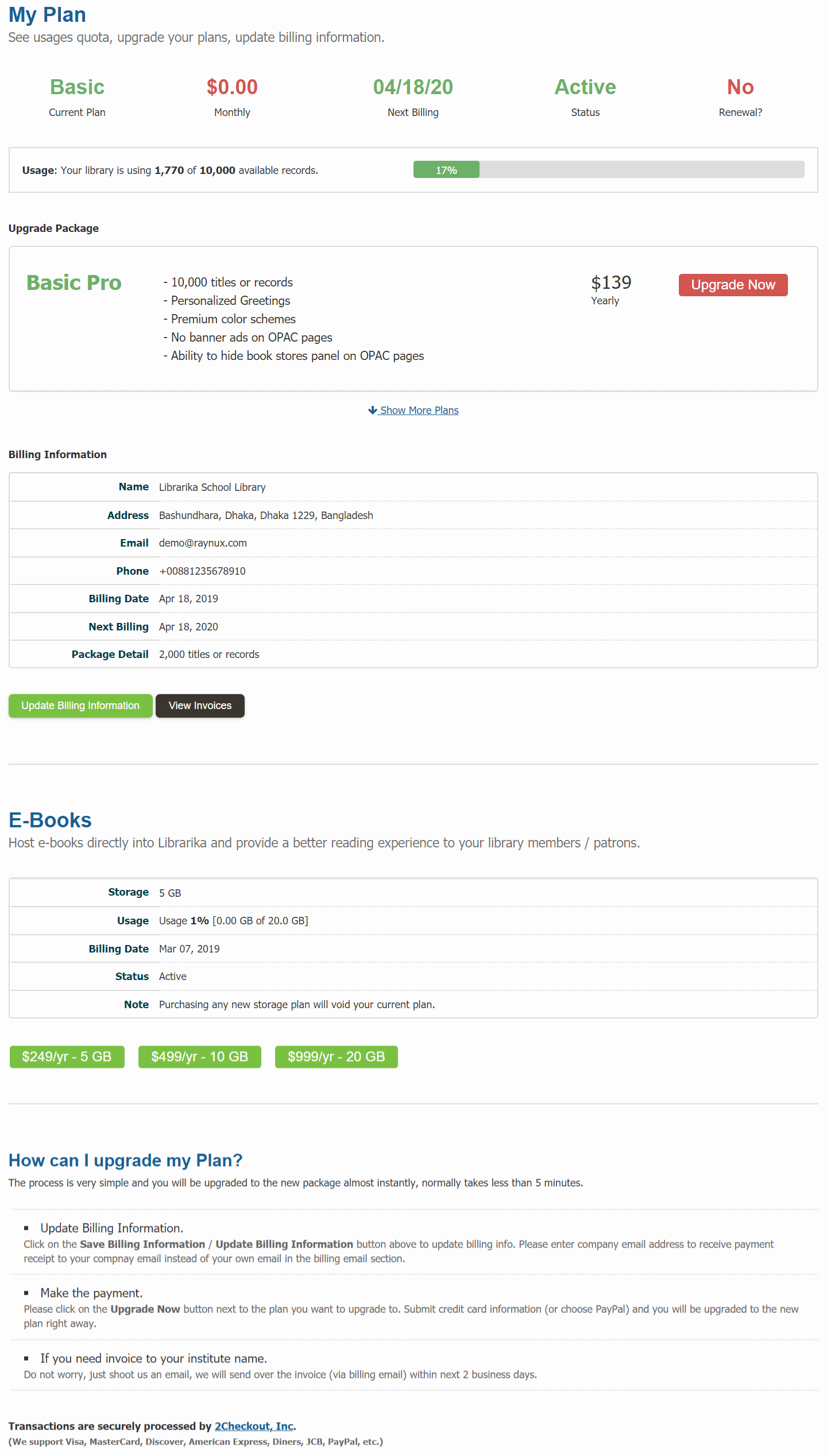 My plan page