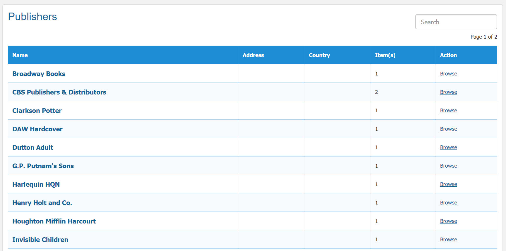 OPAC catalog search page