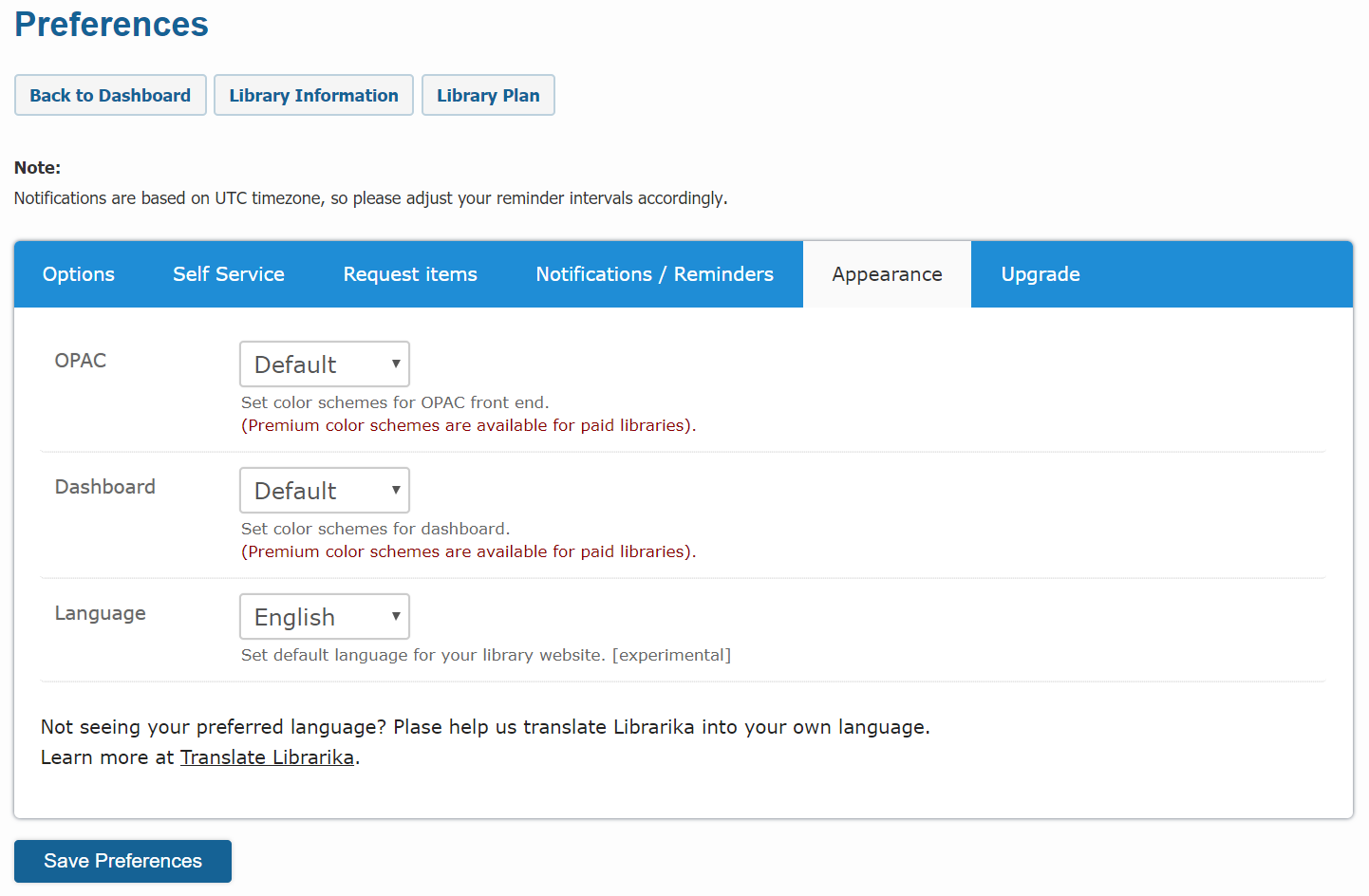 Library preference form