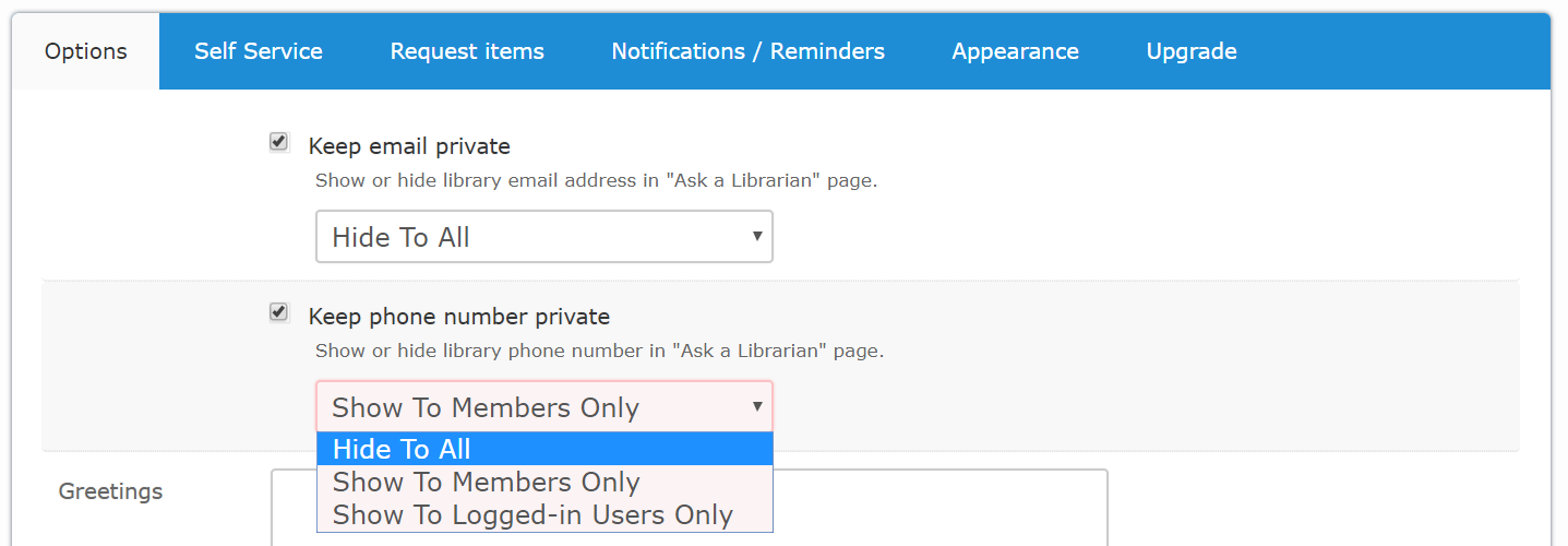 Library preference option form