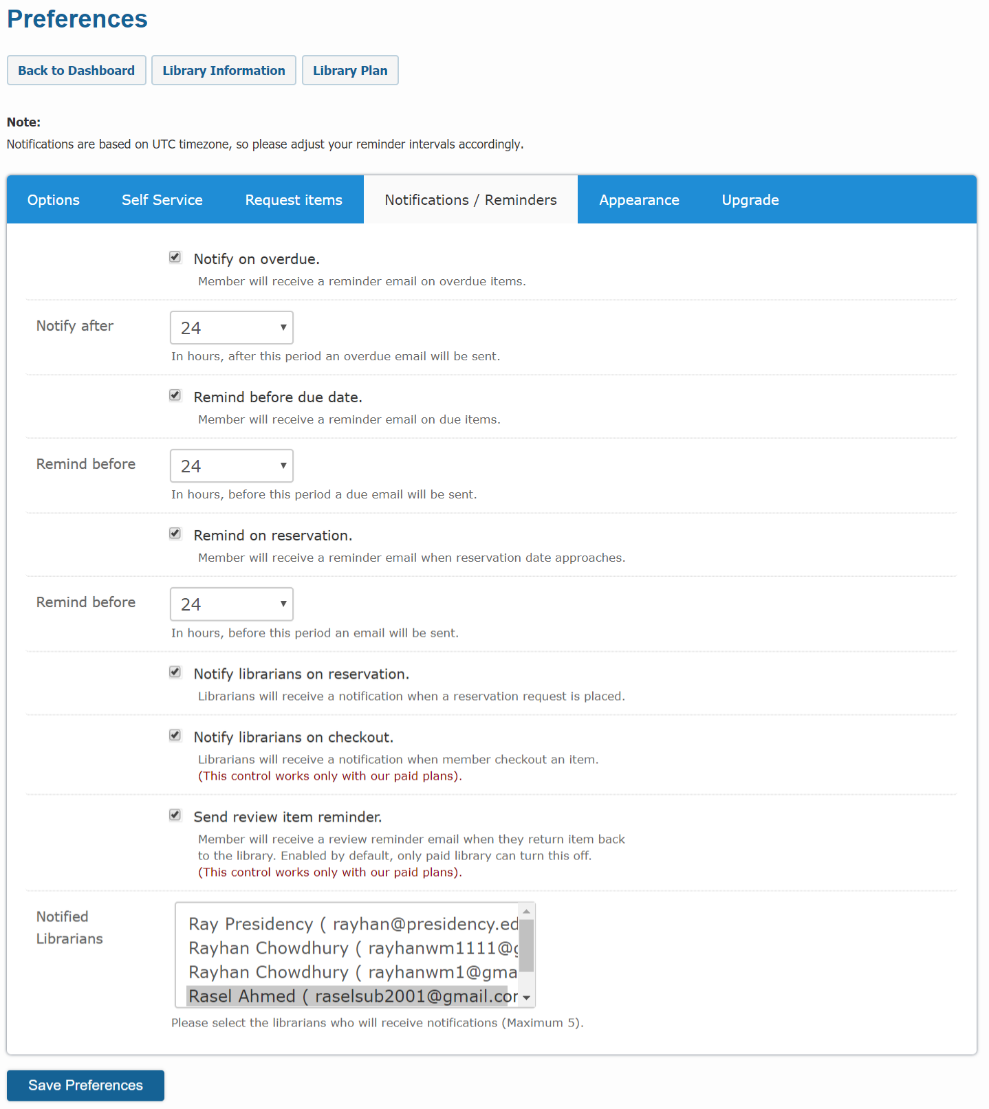 Library preference form
