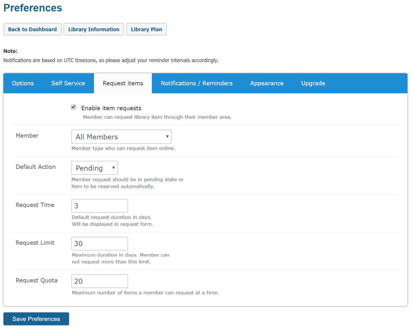 Library preference form
