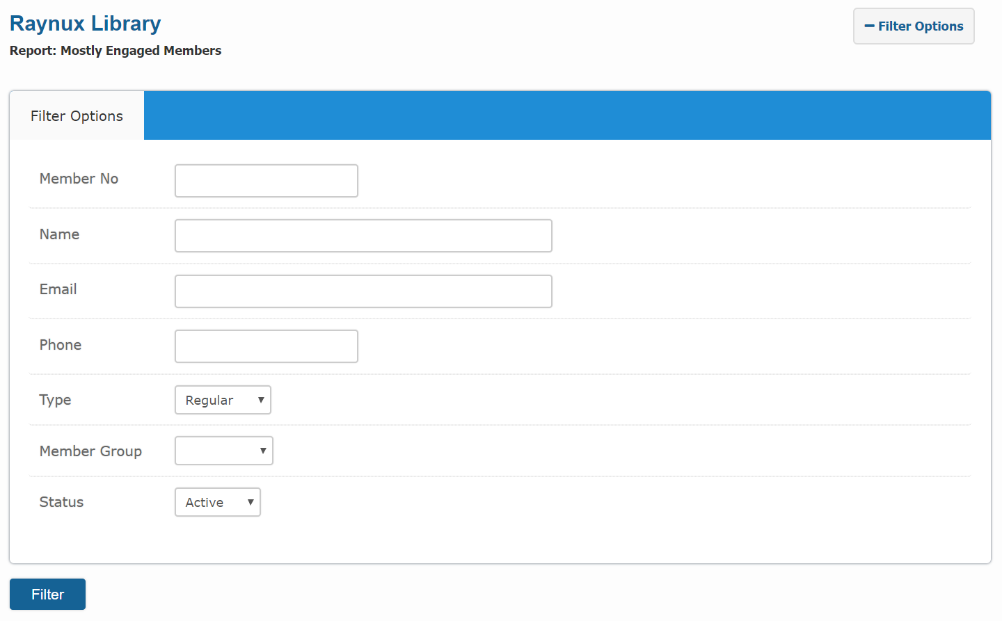 Member Reports filter options