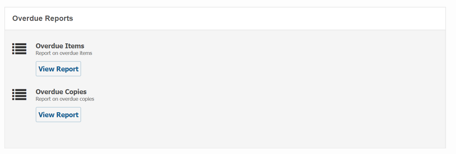 Overdue Reports main page