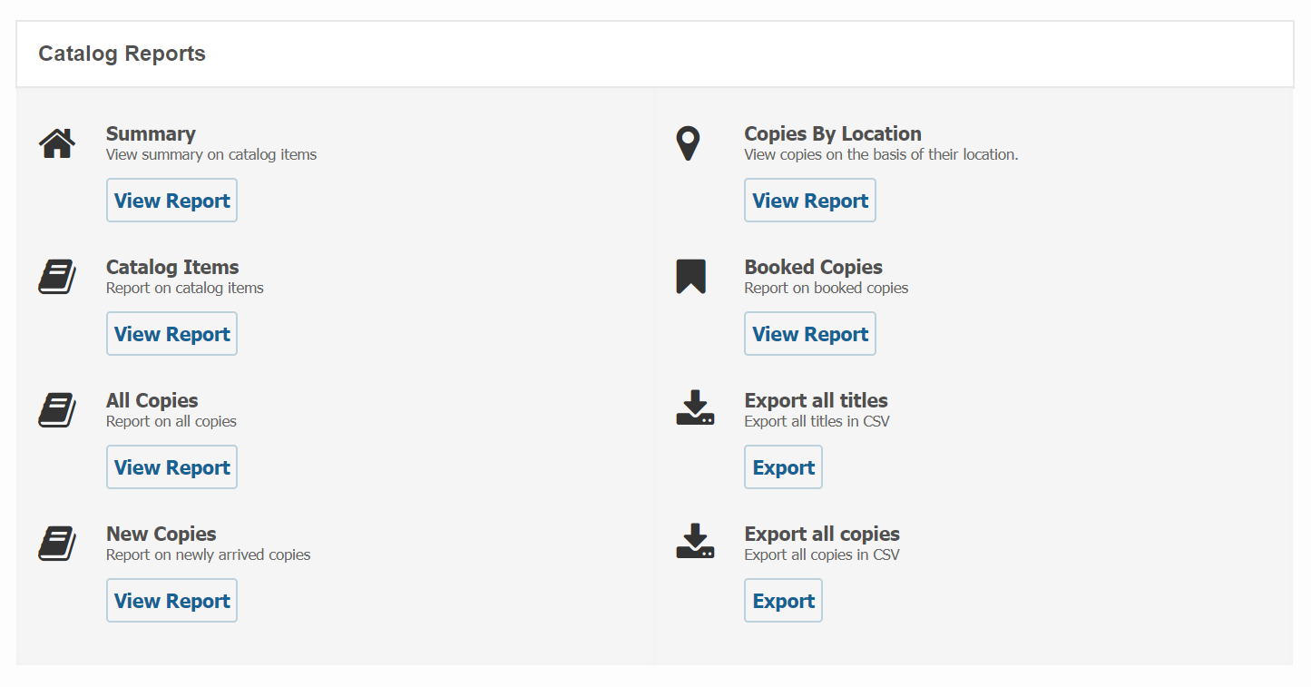 Catalog Reports main page