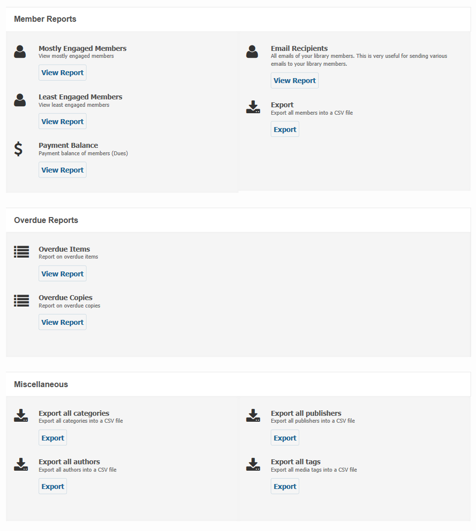 Reports main page