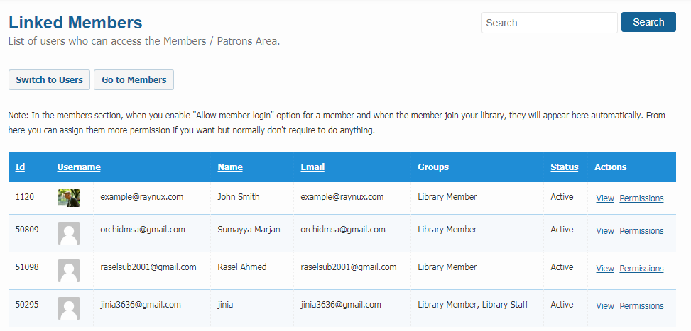 Users list linked members